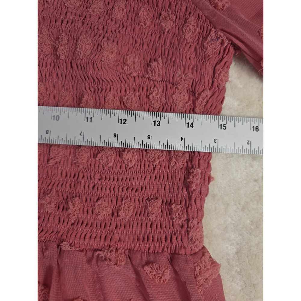 NWT BTFBM Women Medium Pink Swiss Dot Smocked V Neck Long Sleeve Mini Dress - Picture 7 of 12
